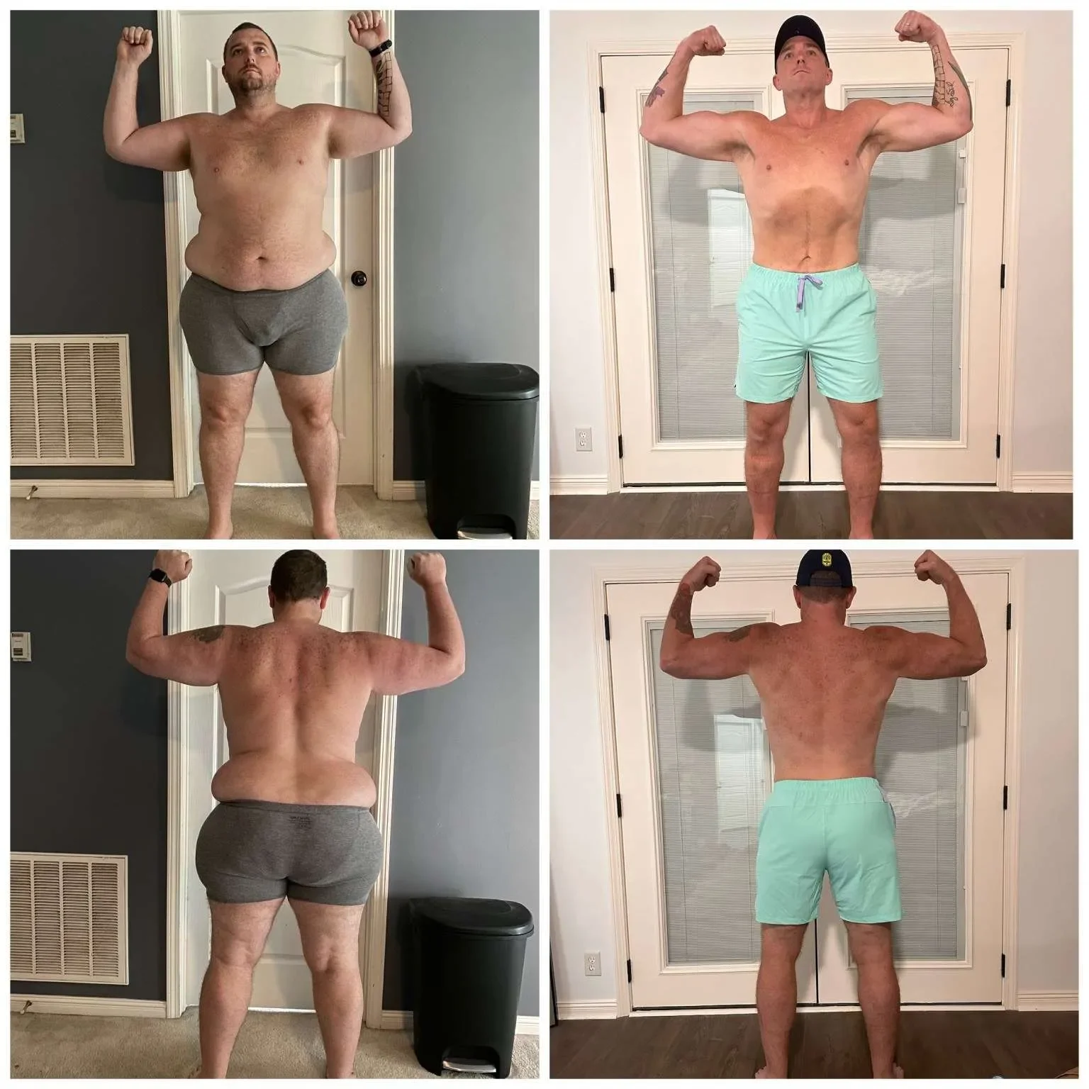 Austin — 100-pound transformation, front and back, before and after